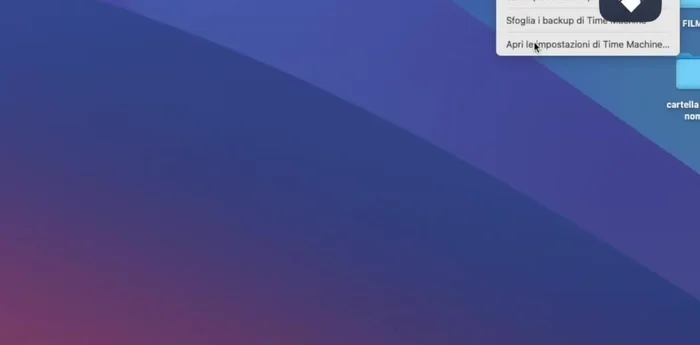 Configurare il disco di backup tramite le Impostazioni di Time Machine (se l'icona non è nella barra dei menù, abilitarla prima nelle impostazioni del sistema).