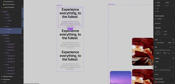 Rimozione del layout automatico per consentire il posizionamento e la regolazione dell'opacità del testo nelle diverse varianti.