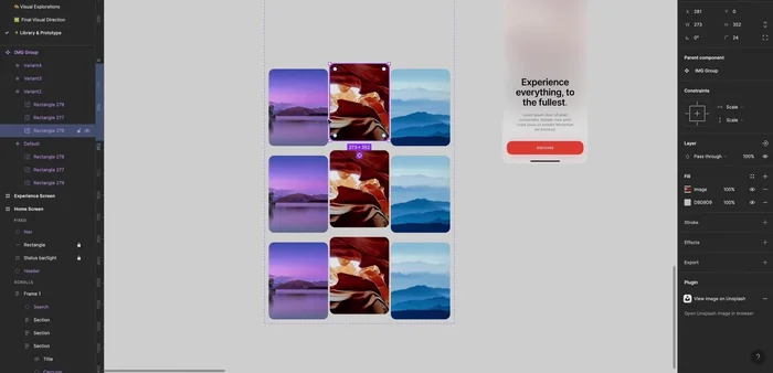 Spostamento e regolazione dell'opacità delle immagini nelle diverse varianti.