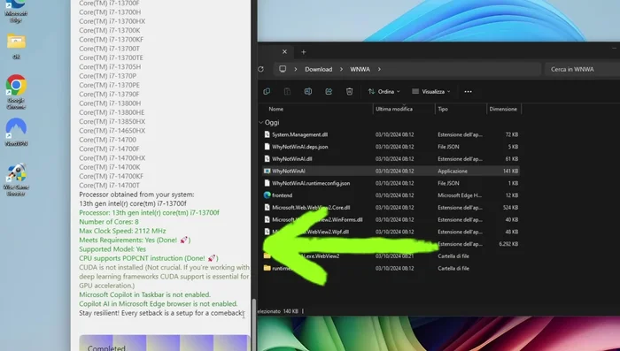 Controllare i risultati nella parte finale della schermata. Verde indica compatibilità, rosso indica incompatibilità con spiegazione del motivo.