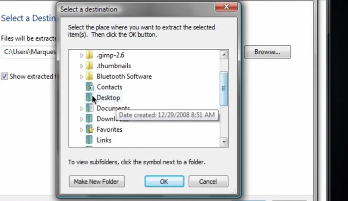 Estrai i file in una cartella che ricordi facilmente (assicurati di selezionare la casella "mostra i file estratti una volta completato").