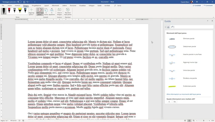 Per selezionare una parola, disegnare un cerchio intorno ad essa.