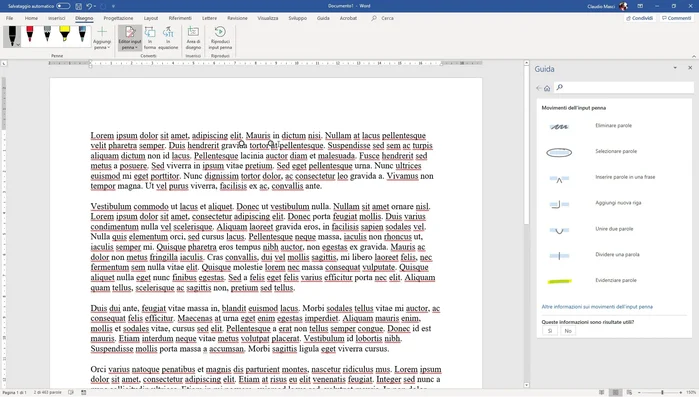 Per selezionare una parola, disegnare un cerchio intorno ad essa.