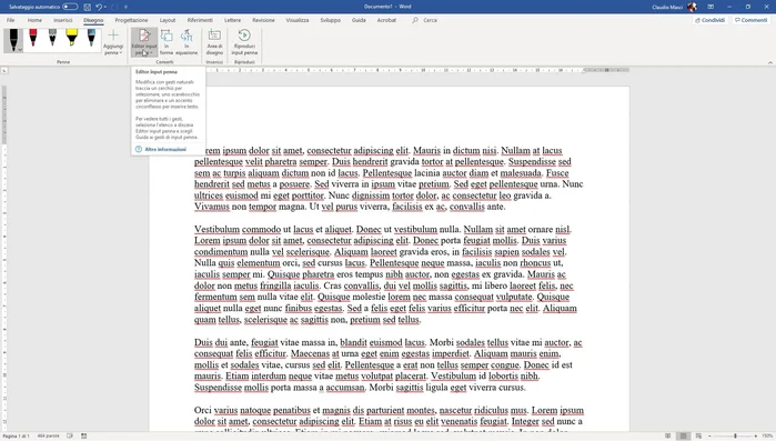 Attivare 'Editor input penna' e opzionalmente la guida laterale.