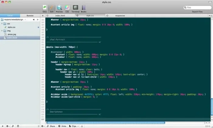 Creazione di un layout fluido per schermi molto piccoli (smartphone) rimuovendo elementi non essenziali (es. banner, sidebar).