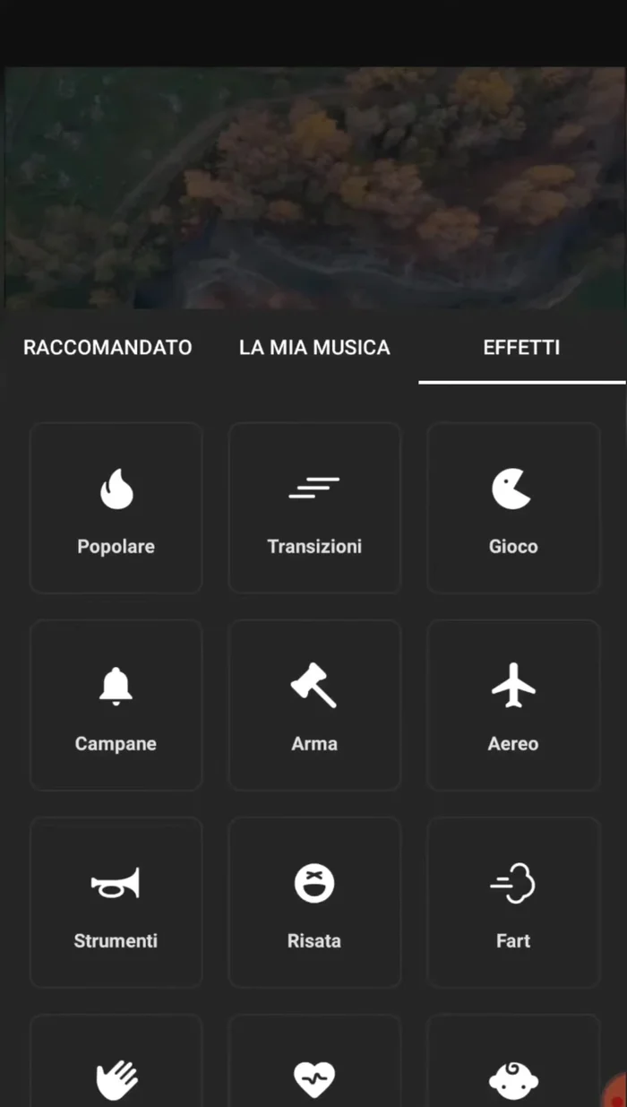 Aggiungi effetti sonori dalla libreria di InShot. Puoi posizionarli e regolarne il volume.