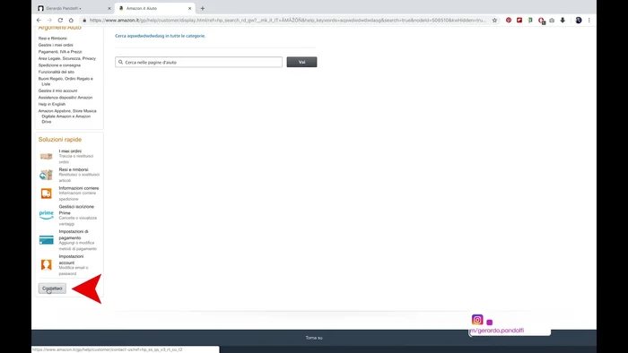 In basso a sinistra, clicca sul bottone "Contattaci".