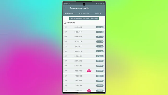 Toccare "Comprimi video".