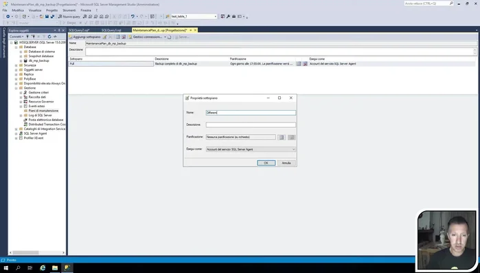 Configurare le impostazioni del backup differenziale: selezionare il database, la destinazione (stessa del backup completo), il nome del file e la scadenza (1 giorno). Abilitare il checksum.