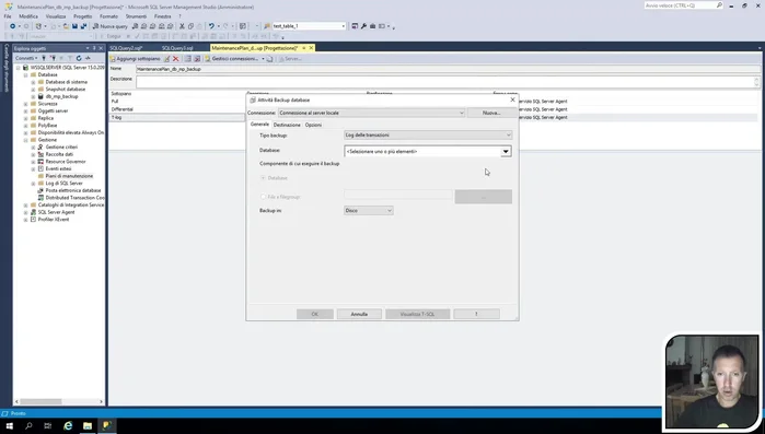 Configurare le impostazioni del backup del log: selezionare il database, la destinazione (stessa degli altri backup), il nome del file e la scadenza (1 giorno). Abilitare il checksum. Ignorare il backup quando lo stato è offline.