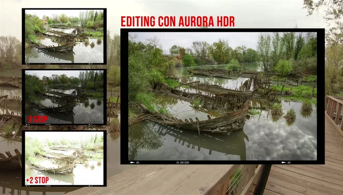 Elaborare le tre foto in post-produzione con software come Aurora HDR.