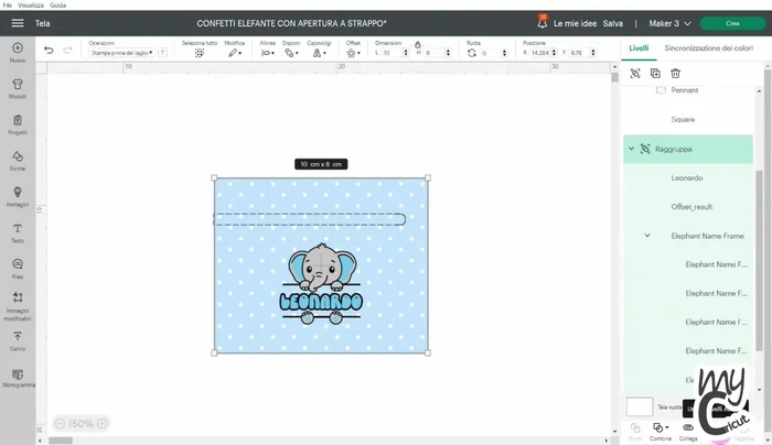 Scollegare e unire i livelli. Selezionare il livello contenente elementi esterni e rimuoverli (o sostituirli con elementi standard Cricut).