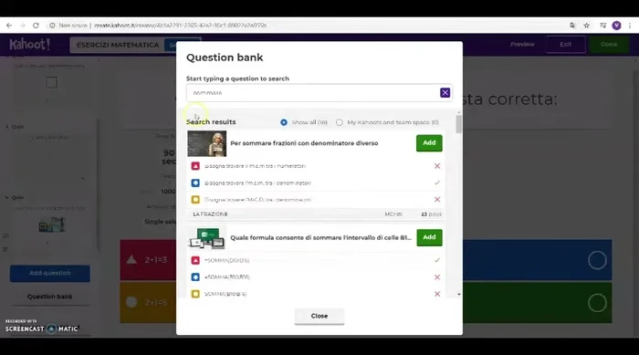 Utilizza la libreria di Kahoot! per aggiungere domande preesistenti.