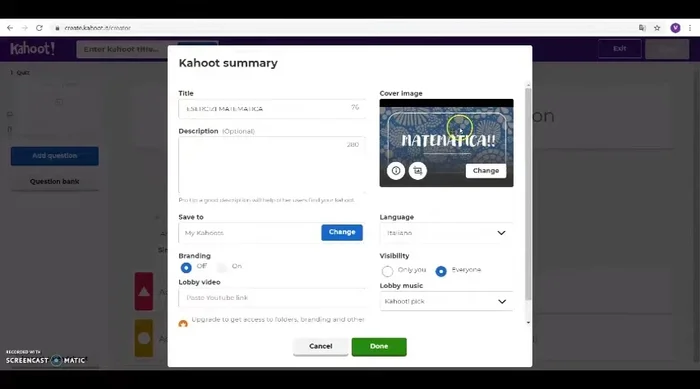Utilizza la libreria di Kahoot! per aggiungere domande preesistenti.