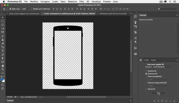 Clicca su 'Crea' alla base del pannello 3D.