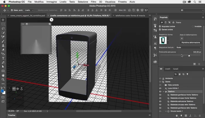 Modifica la profondità di estrusione nel pannello delle proprietà.