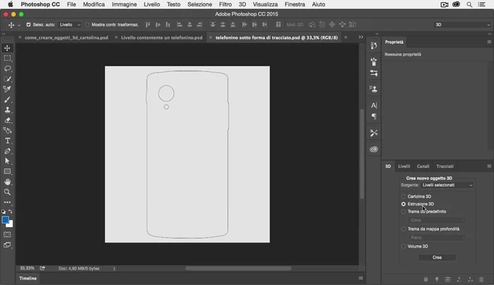 Clicca su 'Crea' alla base del pannello 3D.