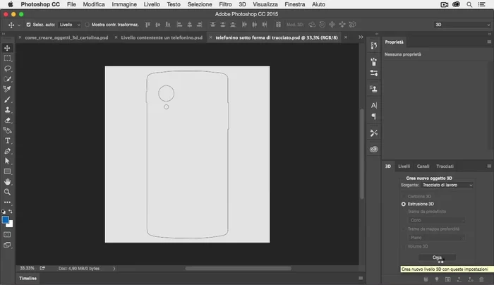 Clicca su 'Crea' alla base del pannello 3D.