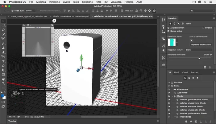 Modifica la profondità di estrusione nel pannello delle proprietà.