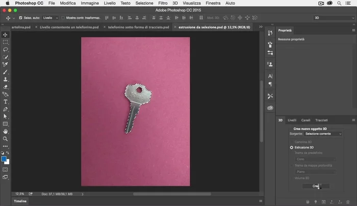 Clicca su 'Crea' alla base del pannello 3D.