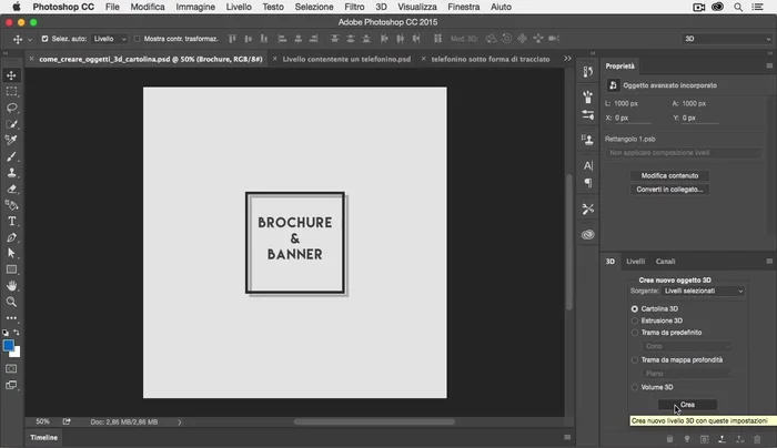 Clicca sul pulsante 'Crea' alla base del pannello 3D.