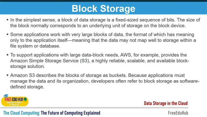 Archiviazione a blocchi: spiegazione, applicazioni e confronto con altre tipologie di archiviazione. Esempi: Amazon Simple Storage Service (S3).
