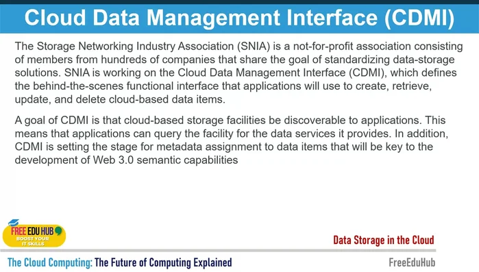 Interfaccia di gestione dei dati nel cloud (CDMI): standardizzazione dell'interfaccia per le applicazioni.