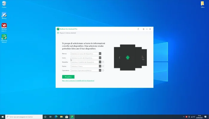 Selezionare marca, modello e altri parametri del telefono.