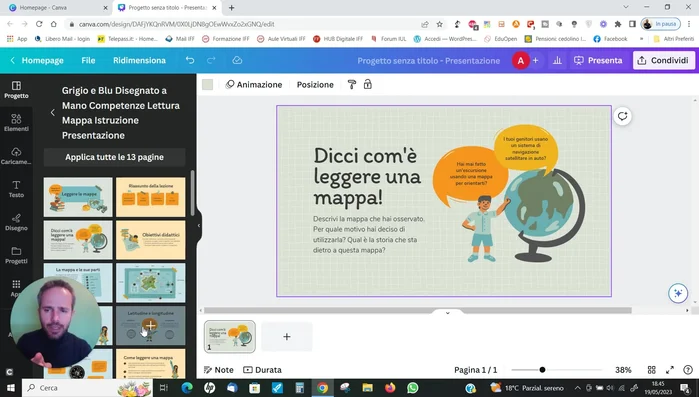 Crea le diverse diapositive/pagine della tua presentazione cliccando sul '+' e scegliendo un modello di pagina.
