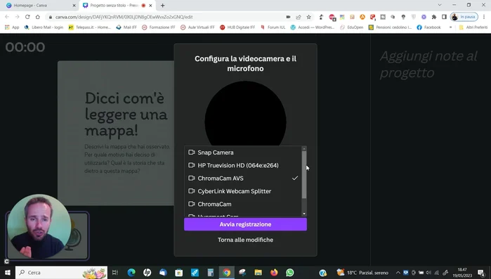 Clicca su 'Avvia registrazione'.