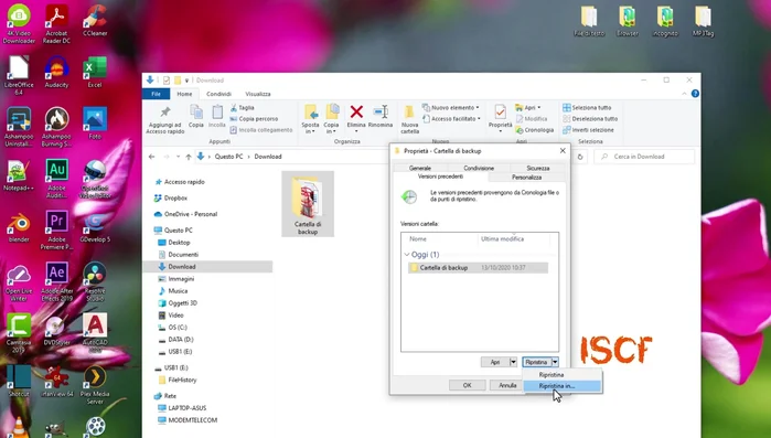 Scegliere la versione desiderata e selezionare se ripristinare nella cartella originale o in una nuova cartella.