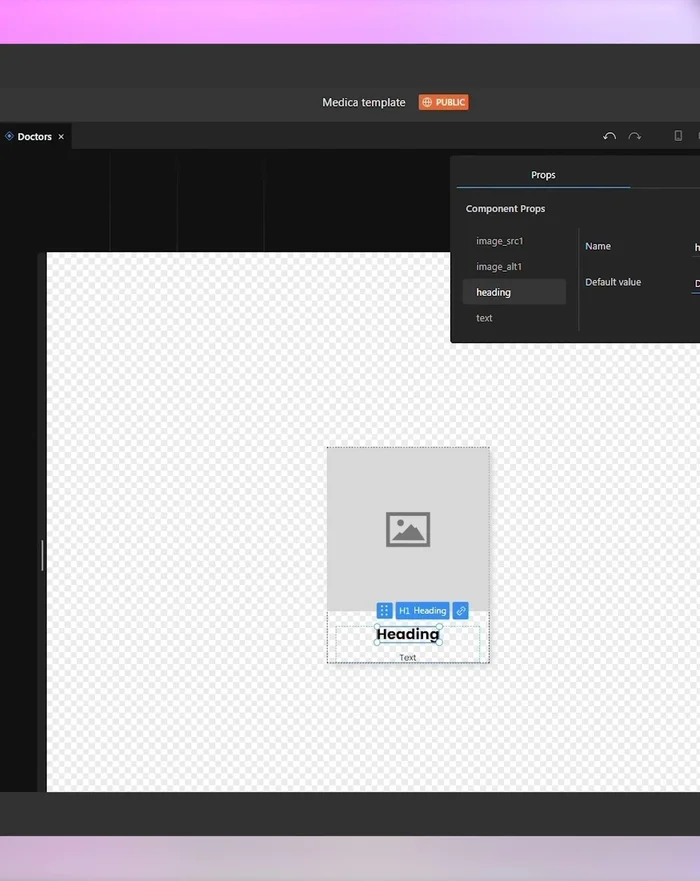 Aggiungi contenuto (intestazione, descrizione, immagine) al componente.