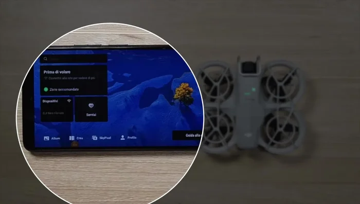 Verificare la connessione corretta visualizzando l'immagine del drone in tempo reale sullo schermo dello smartphone.