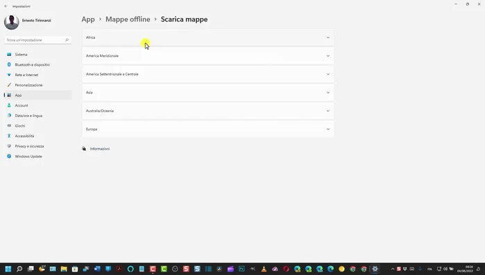 Selezionare la zona geografica desiderata (continente, paese, o area specifica).