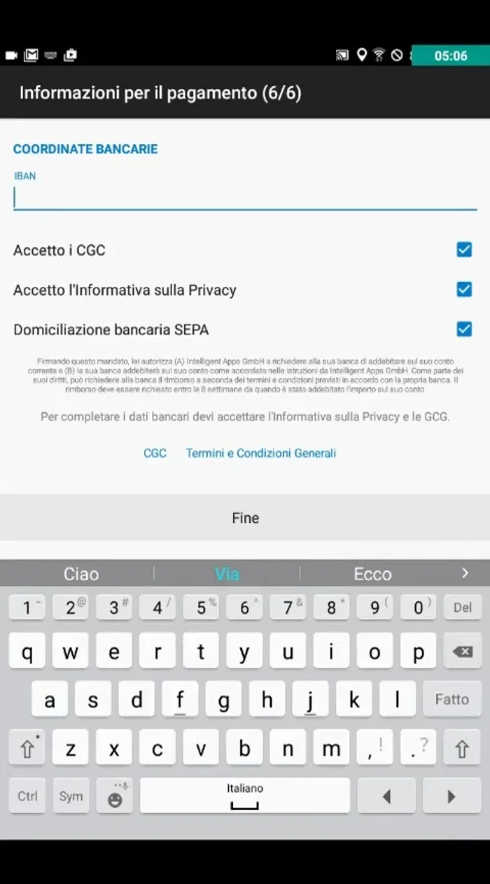 Inserisci il tuo IBAN correttamente.