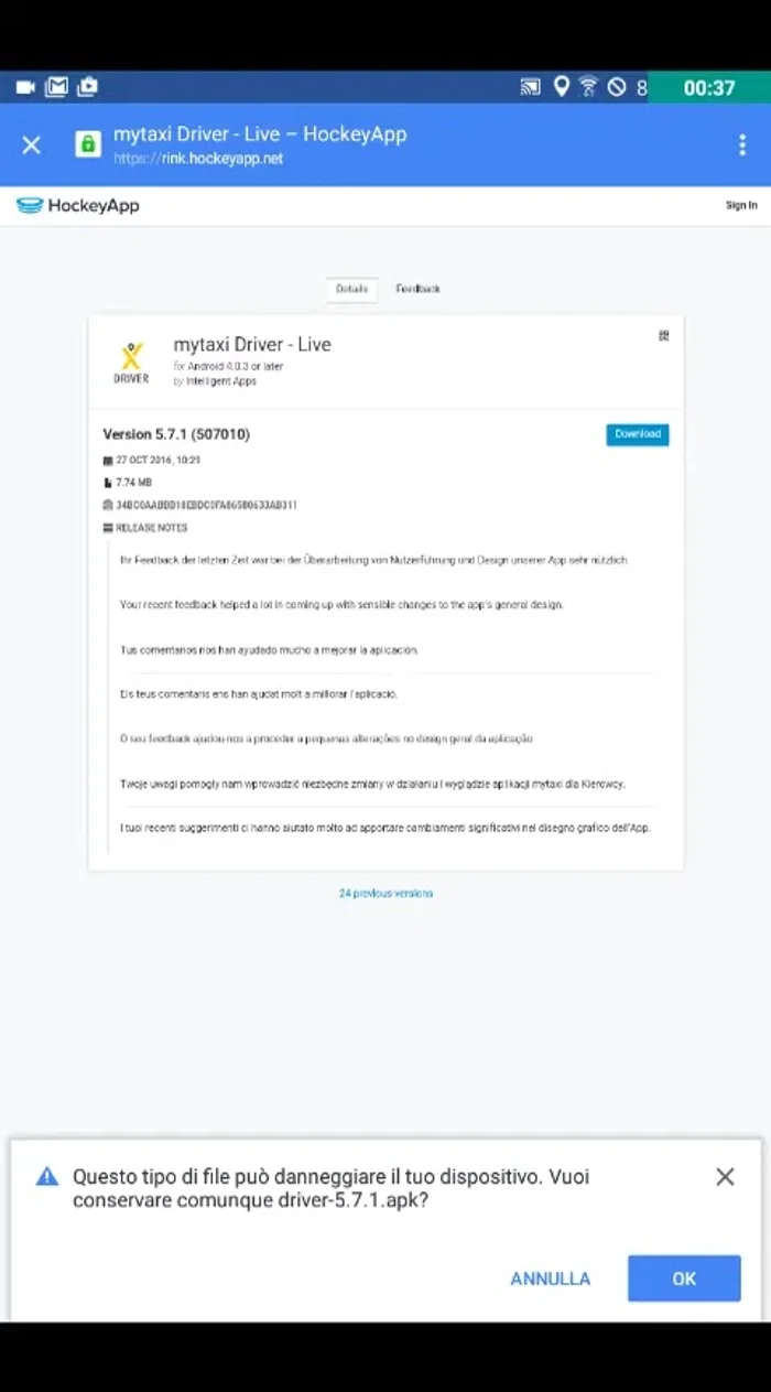 Autorizza l'installazione dell'app dal tuo dispositivo.
