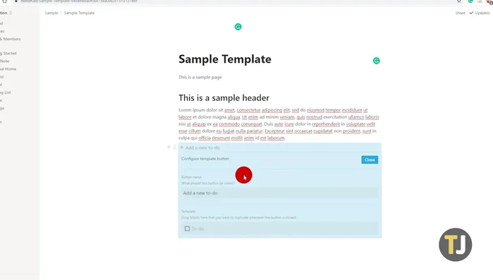 Fai clic su 'Chiudi' per completare la creazione del pulsante modello.