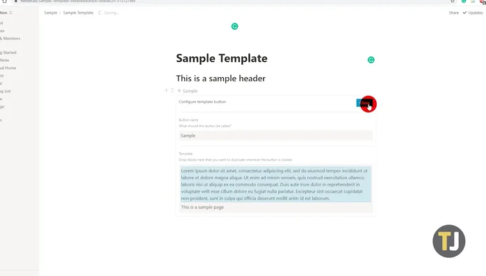 Fai clic su 'Chiudi' per completare la creazione del pulsante modello.