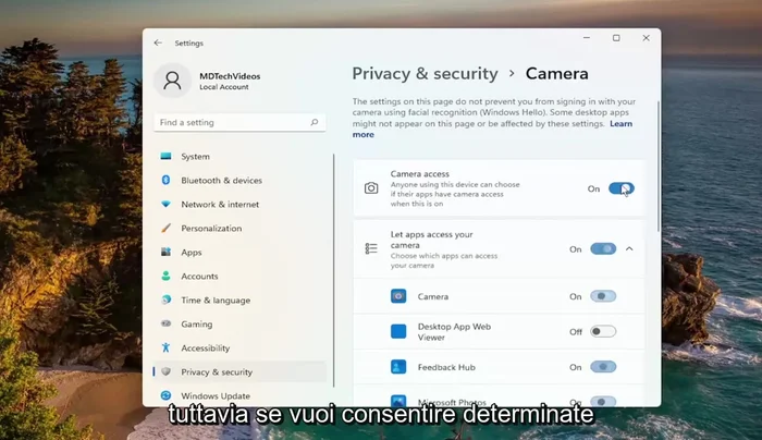 Disattivare l'interruttore principale per bloccare completamente l'accesso dell'app a quella funzionalità oppure disattivare singolarmente l'accesso per app specifiche.