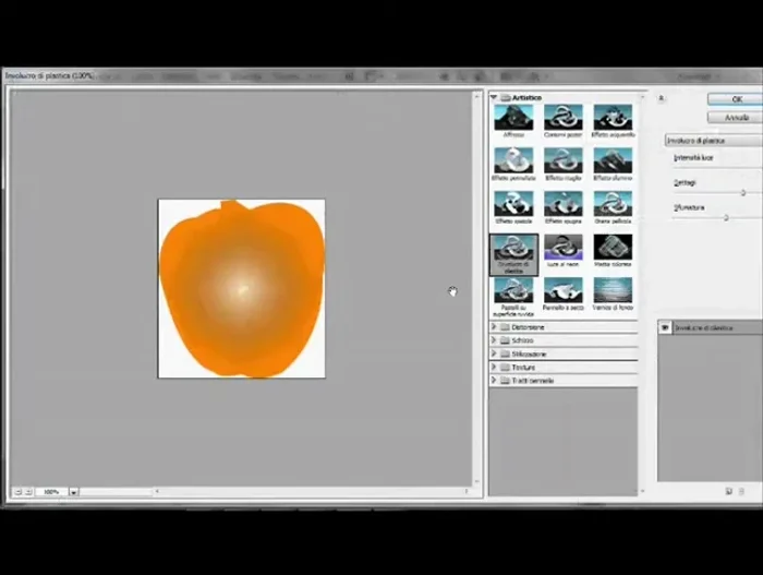 Applicare effetti aggiuntivi tramite il menu 'Filtro' (es. Involucro di plastica).