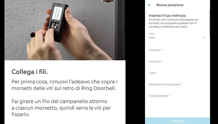 Configurazione dell'indirizzo e della posizione del dispositivo (ingresso principale, ecc.).