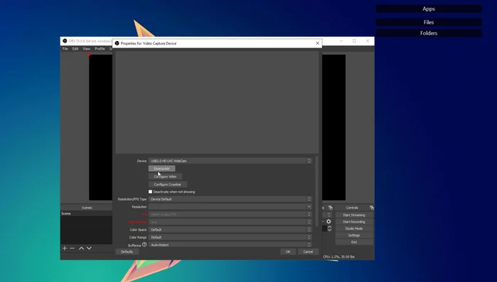 Scegli il formato video MJPEG in OBS Studio.