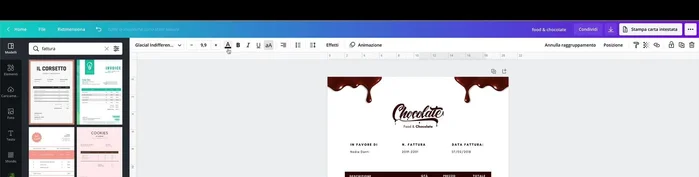 Copia la sezione con i dati del cliente (numero fattura, data, ecc.) da un modello di fattura preesistente e incollala nel tuo documento.