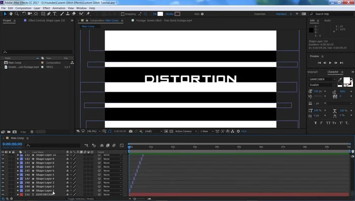 Impostare il livello della mappa di spostamento sulla composizione "Glitch" e regolare i valori di spostamento orizzontale massimo per intensificare l'effetto.