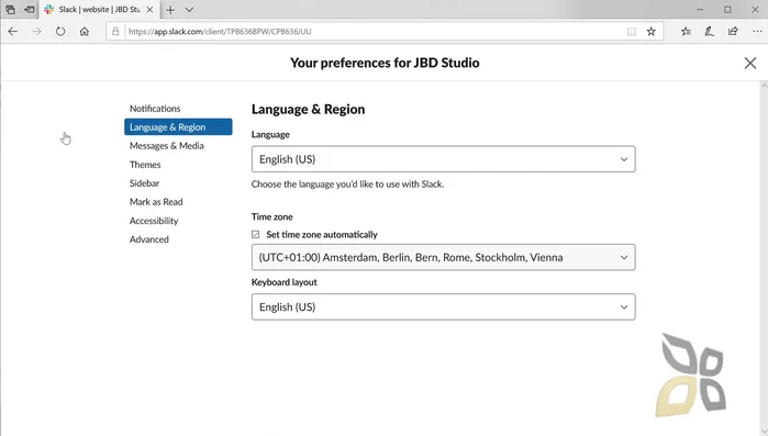 Gestisci le impostazioni di Slack, inclusi lingua, notifiche, tema e tasti rapidi.