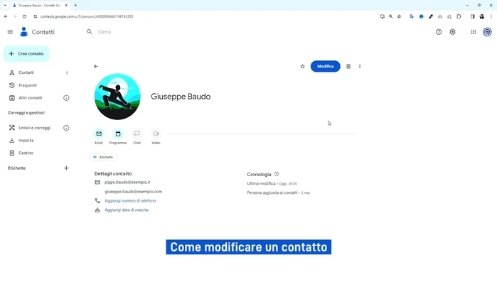 Cliccare sul pulsante "Modifica" in alto a destra.
