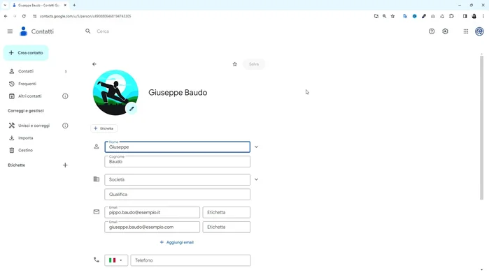 Modificare le informazioni desiderate.