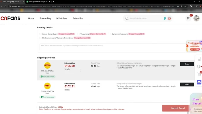 Procedi al checkout e seleziona il metodo di spedizione.