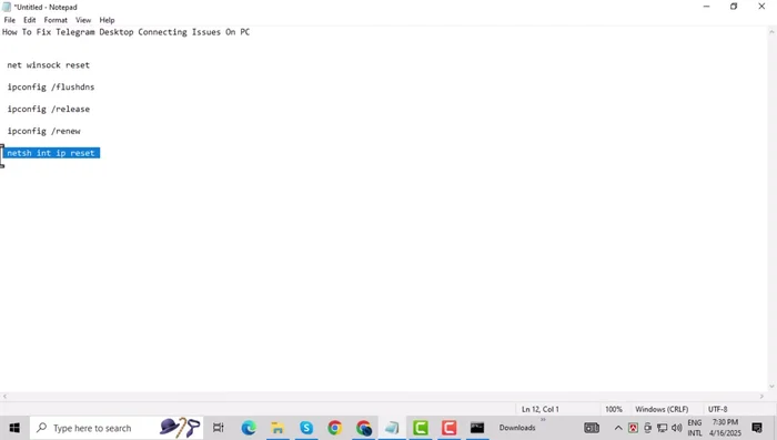 Digita `net int ip reset` e premi Invio.