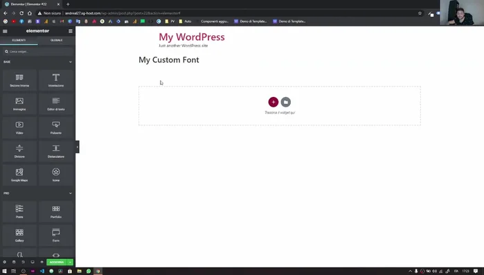 Clicca sull'icona della tipografia per accedere alle impostazioni del font.